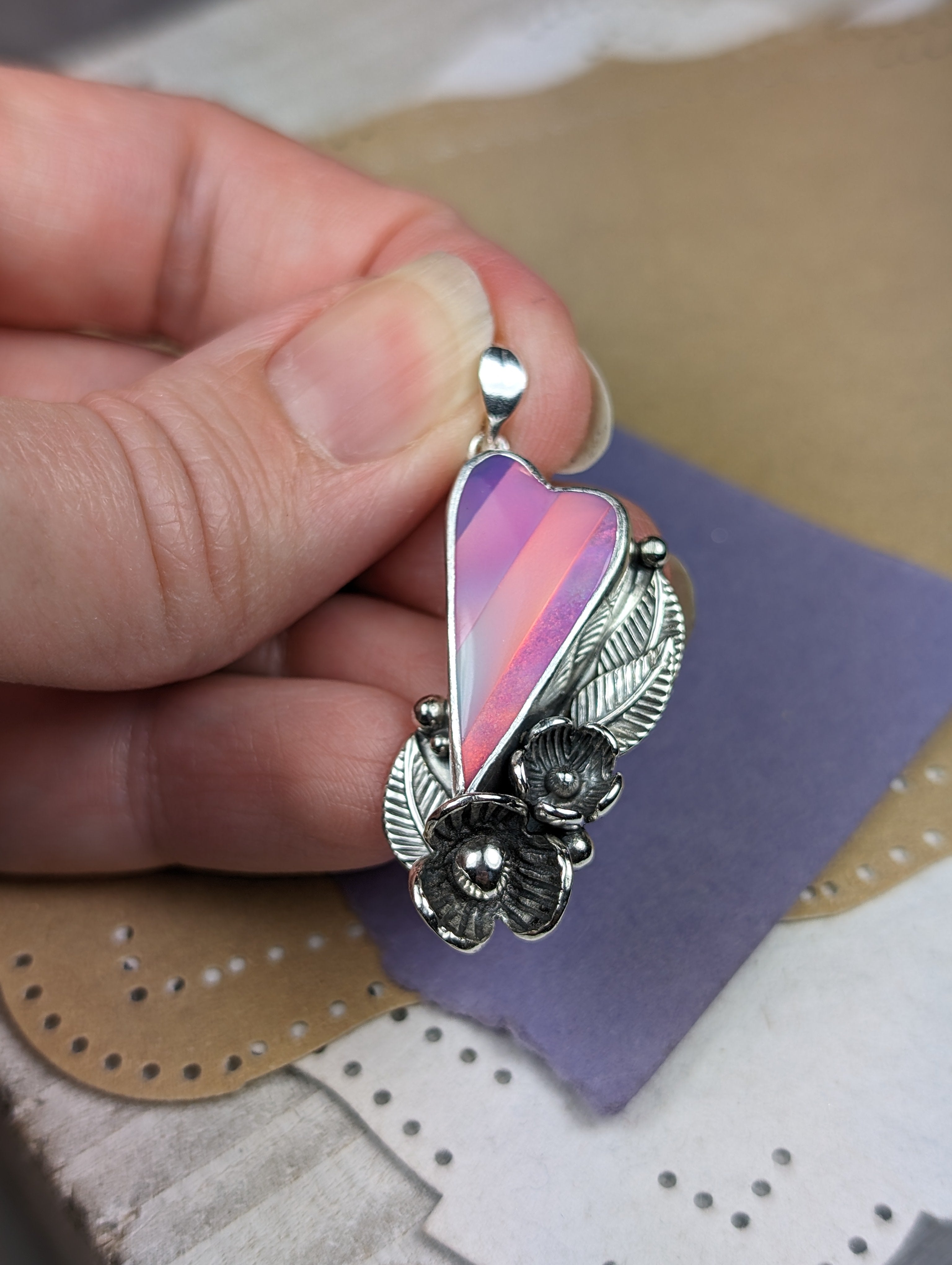 Aurora Opal Sterling Silver Pendant, #2