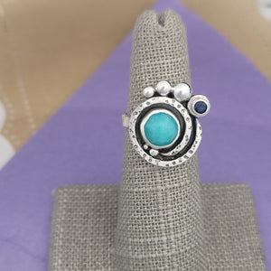 Size 5, Amazonite and Lab-Created Sapphire Sterling Silver Ring