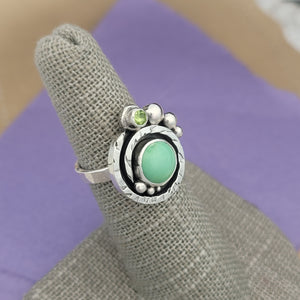Size 5.5, Turquoise and Peridot Sterling Silver Ring
