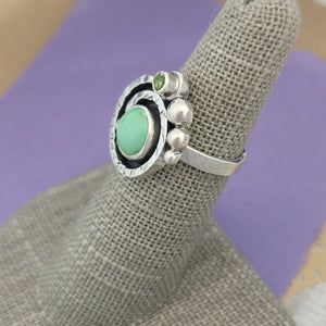 Size 5.5, Turquoise and Peridot Sterling Silver Ring