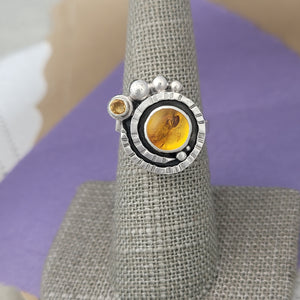 Size 6.5, Amber and Golden Citrine Sterling Silver Ring
