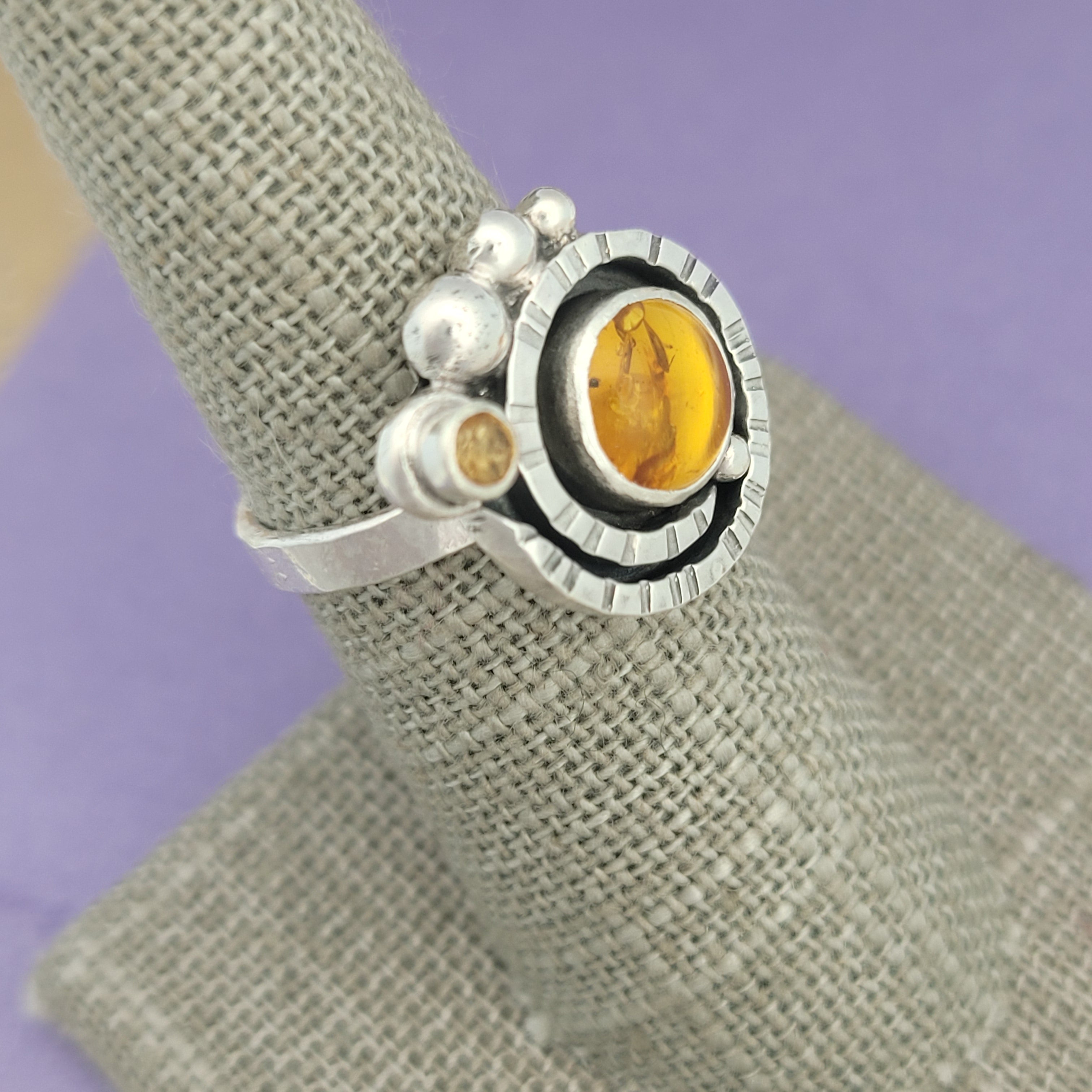 Size 6.5, Amber and Golden Citrine Sterling Silver Ring