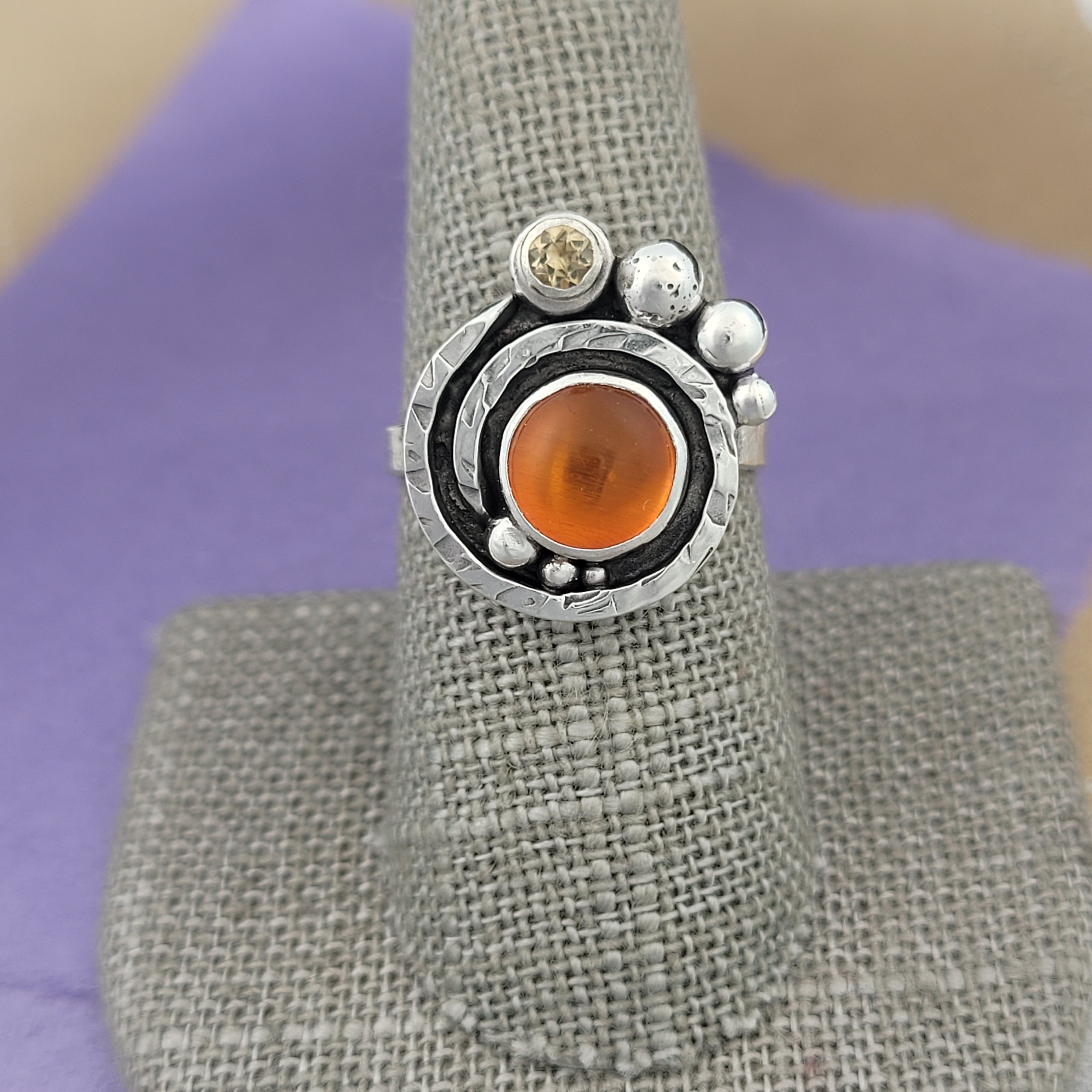 Size 8, Amber and Golden Citrine Sterling Silver Ring