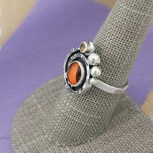 Size 8, Amber and Golden Citrine Sterling Silver Ring