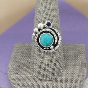 Size 9, Amazonite and Lab-Created Sapphire Sterling Silver Ring