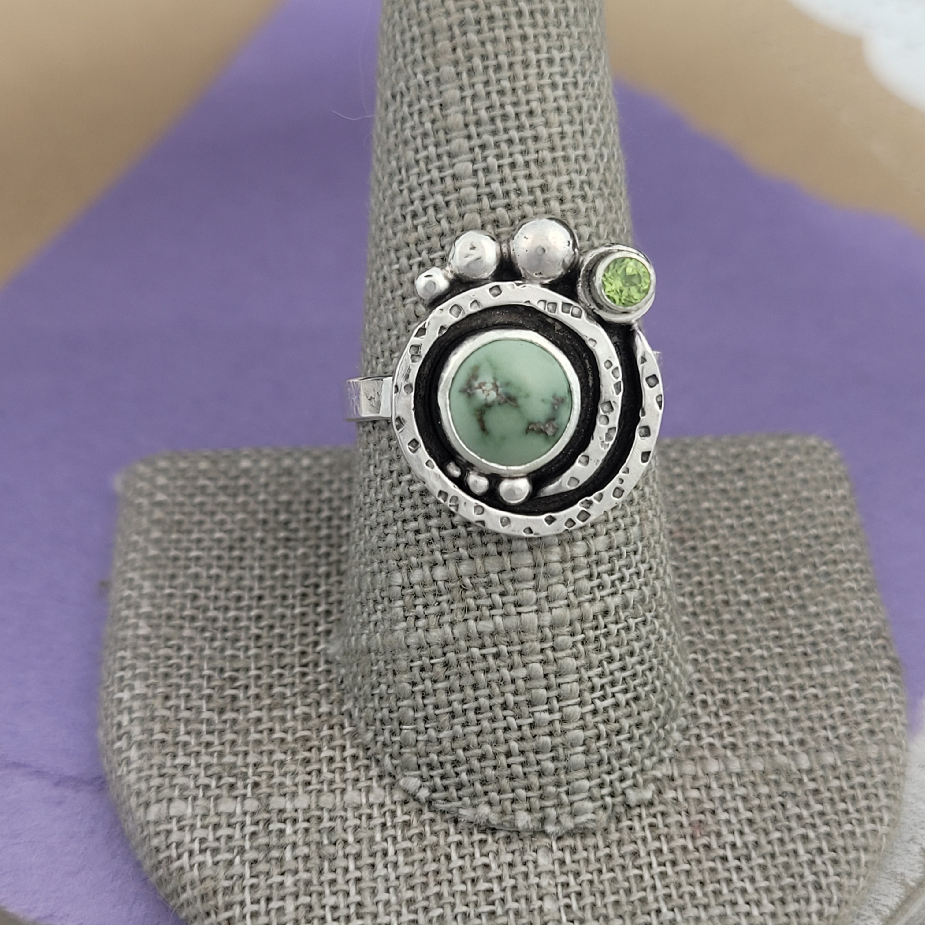 Size 9, Turquoise and Peridot Sterling Silver Ring