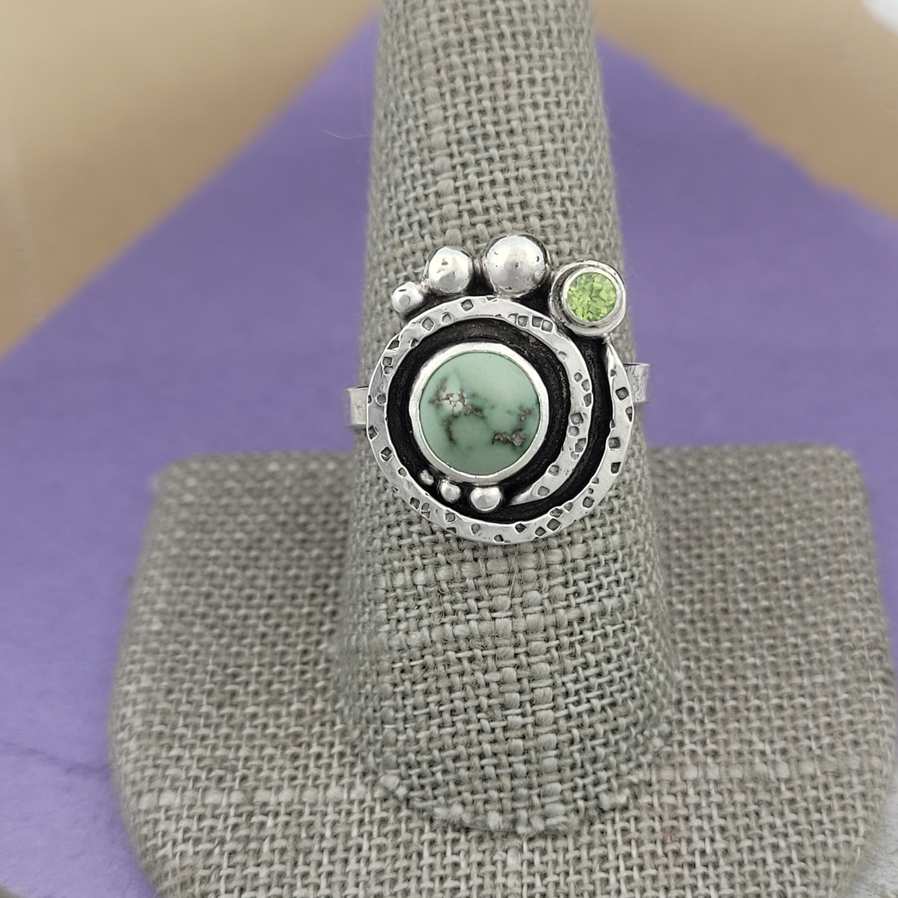 Size 9, Turquoise and Peridot Sterling Silver Ring