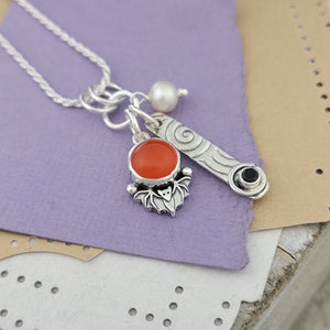 Carnelian and Spinel Charm Sterling Silver Necklace