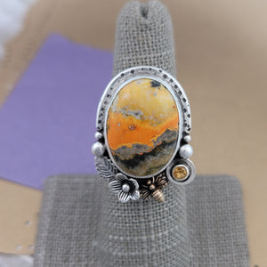 Size 6, Bumblebee Jasper, Citrine and Bronze Bee Sterling Silver Ring