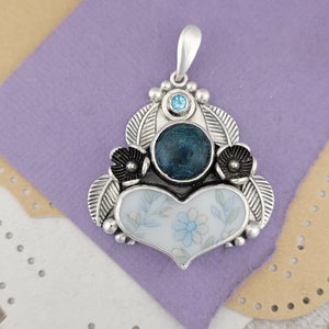 Antique China, Apatite and Swiss Blue Topaz Sterling Silver Pendant