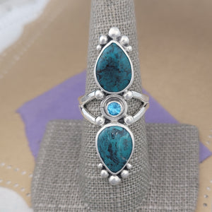 Size 7.5, Turquoise and Swiss Blue Topaz Sterling Silver Ring