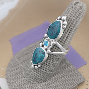 Size 7.5, Turquoise and Swiss Blue Topaz Sterling Silver Ring