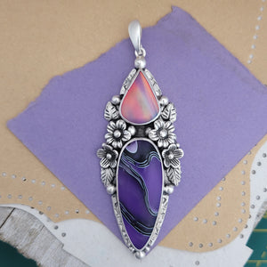 Aurora Opal and Acrylic Sterling Silver Pendant