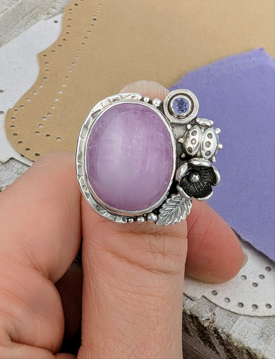 Size 7, Kunzite and Iolite Sterling Silver Ring