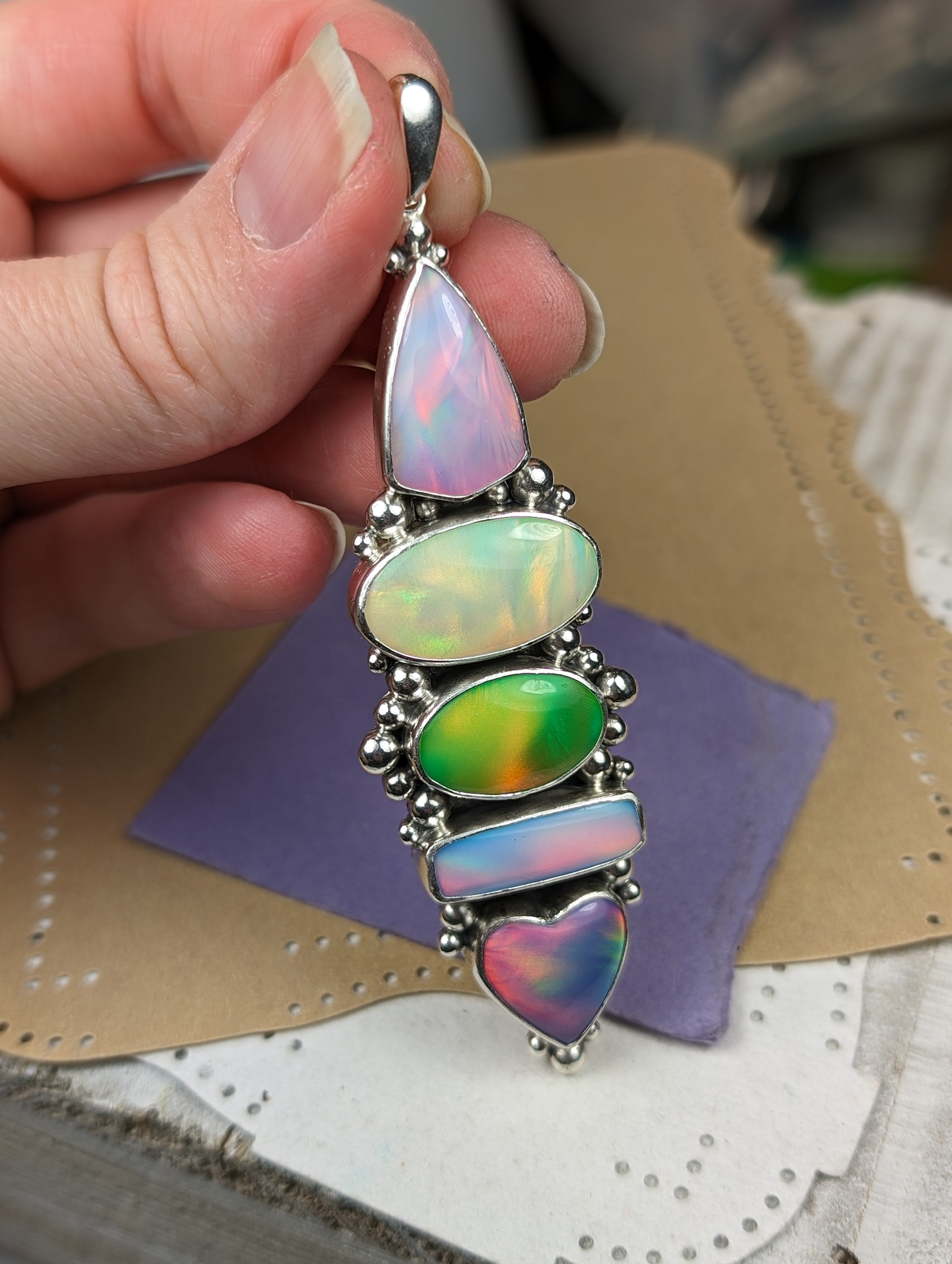 Multi-Aurora Opal Sterling Silver Pendant