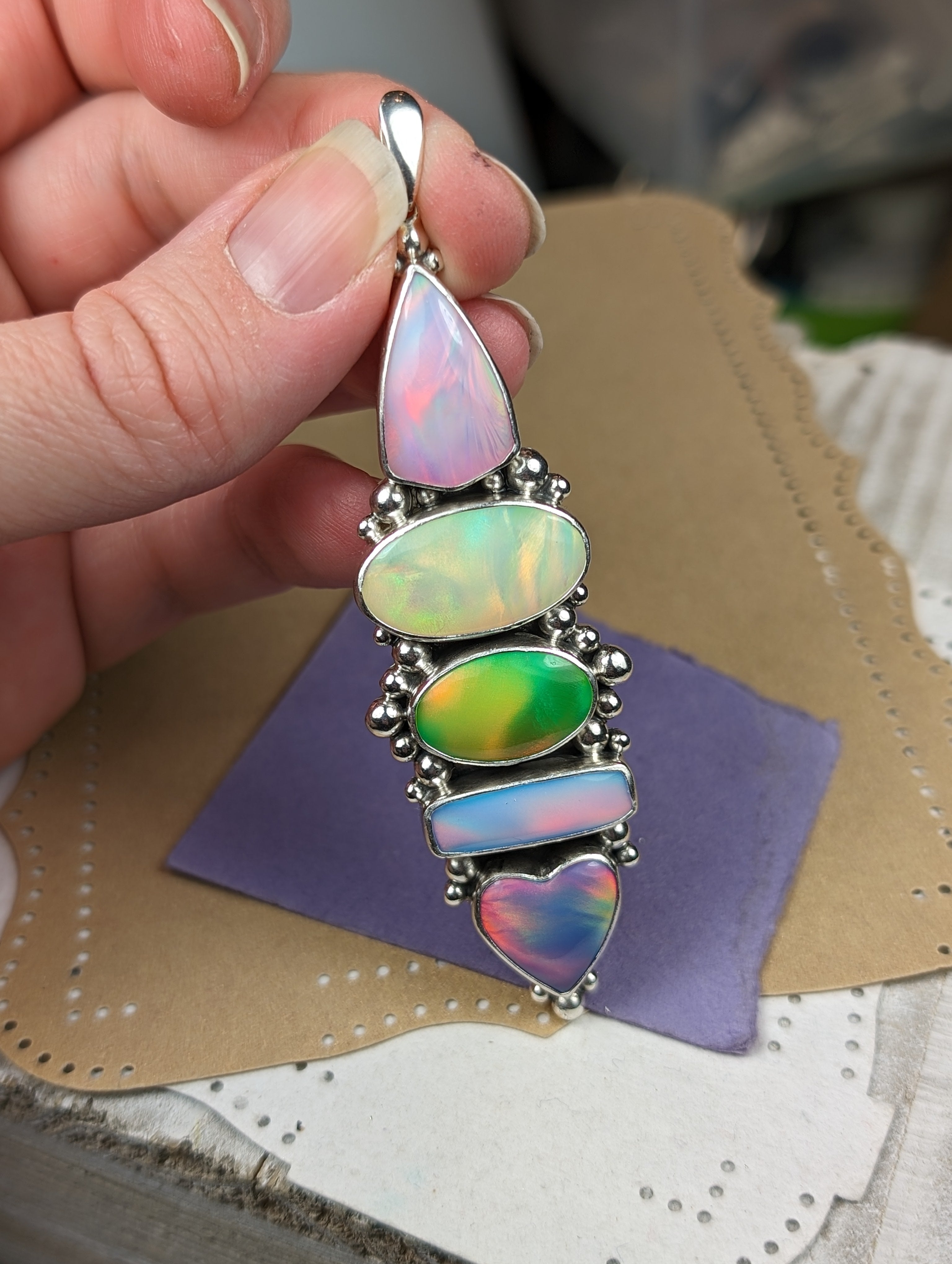 Multi-Aurora Opal Sterling Silver Pendant