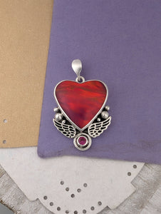 Aurora Opal and Lab-Created Ruby Sterling Silver Pendant, a