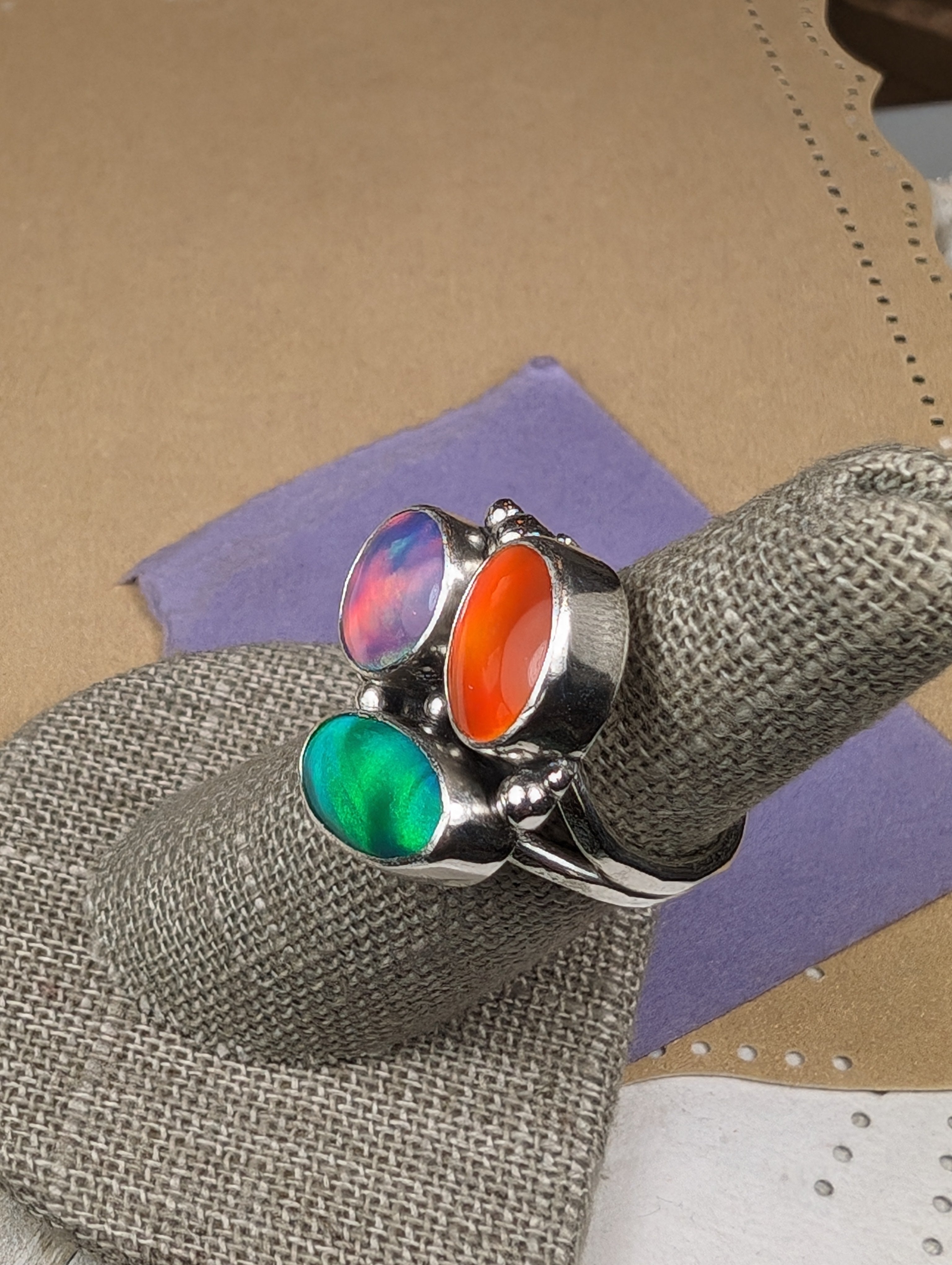 Size 6, Aurora Opal Sterling Silver Ring
