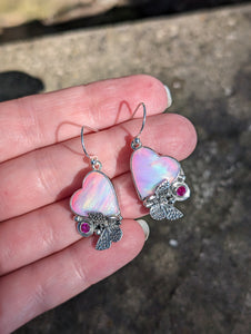 Aurora Opal and Lab-Created Ruby Sterling Silver Earrings, pale pink