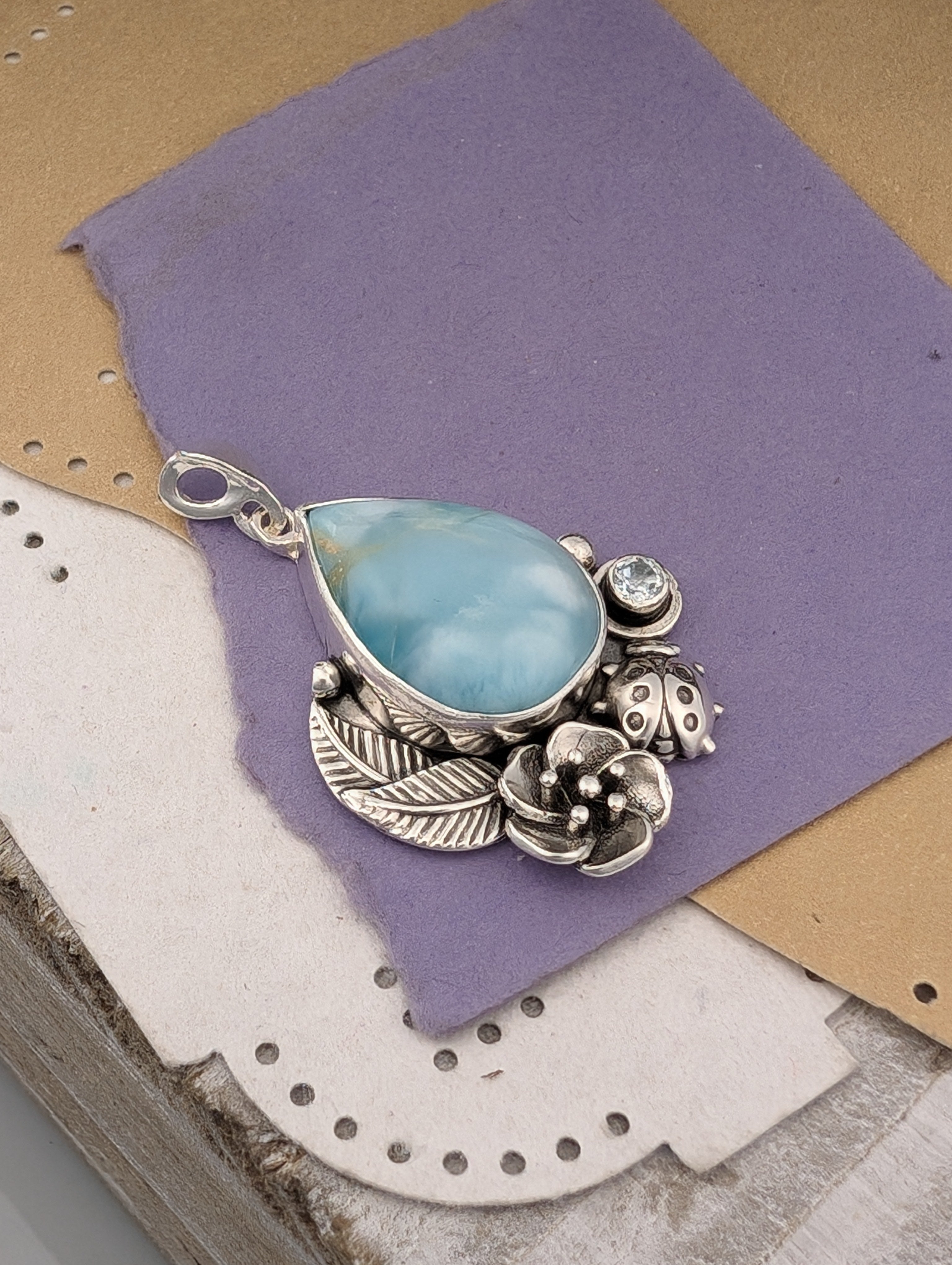 Larimar and Sky Blue Topaz Sterling Silver Pendant, #1