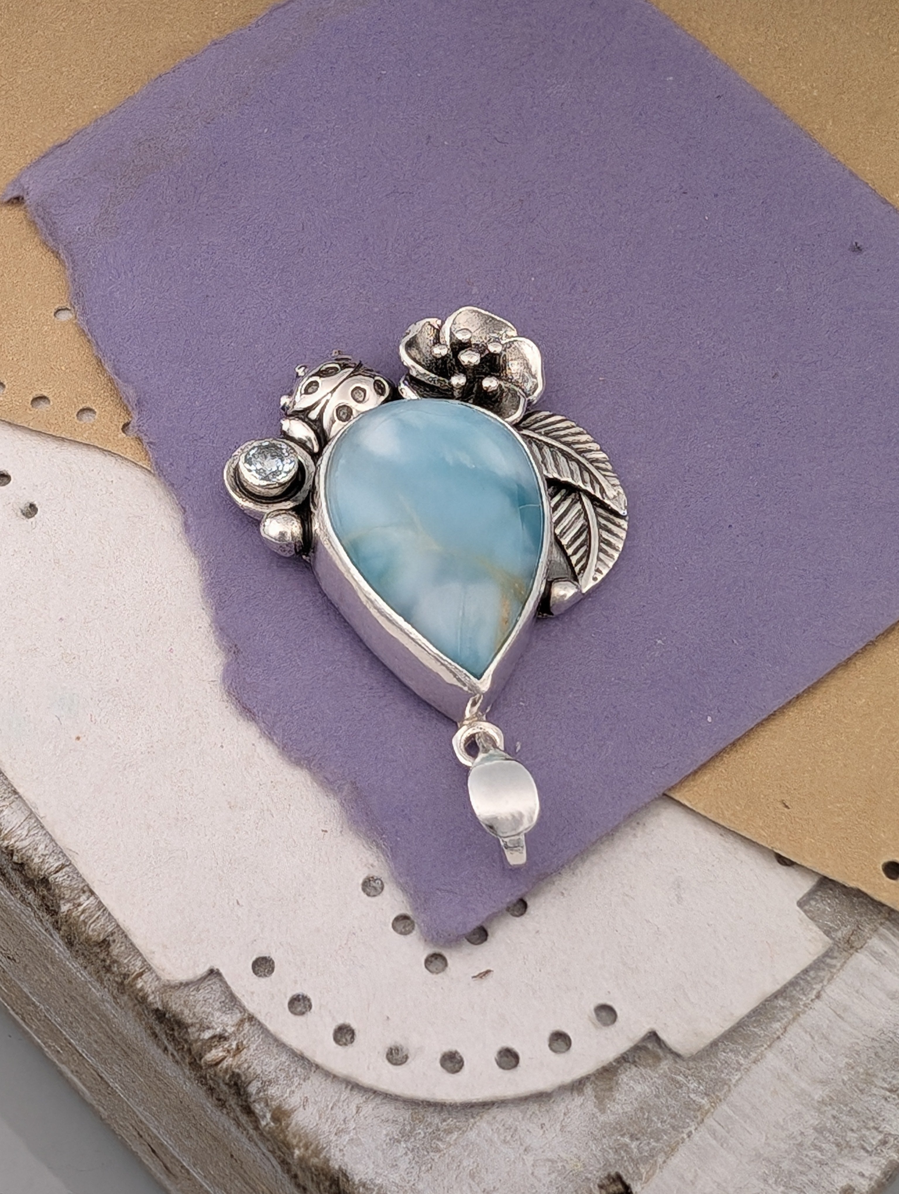 Larimar and Sky Blue Topaz Sterling Silver Pendant, #1