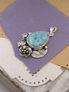 Larimar and Sky Blue Topaz Sterling Silver Pendant, #2