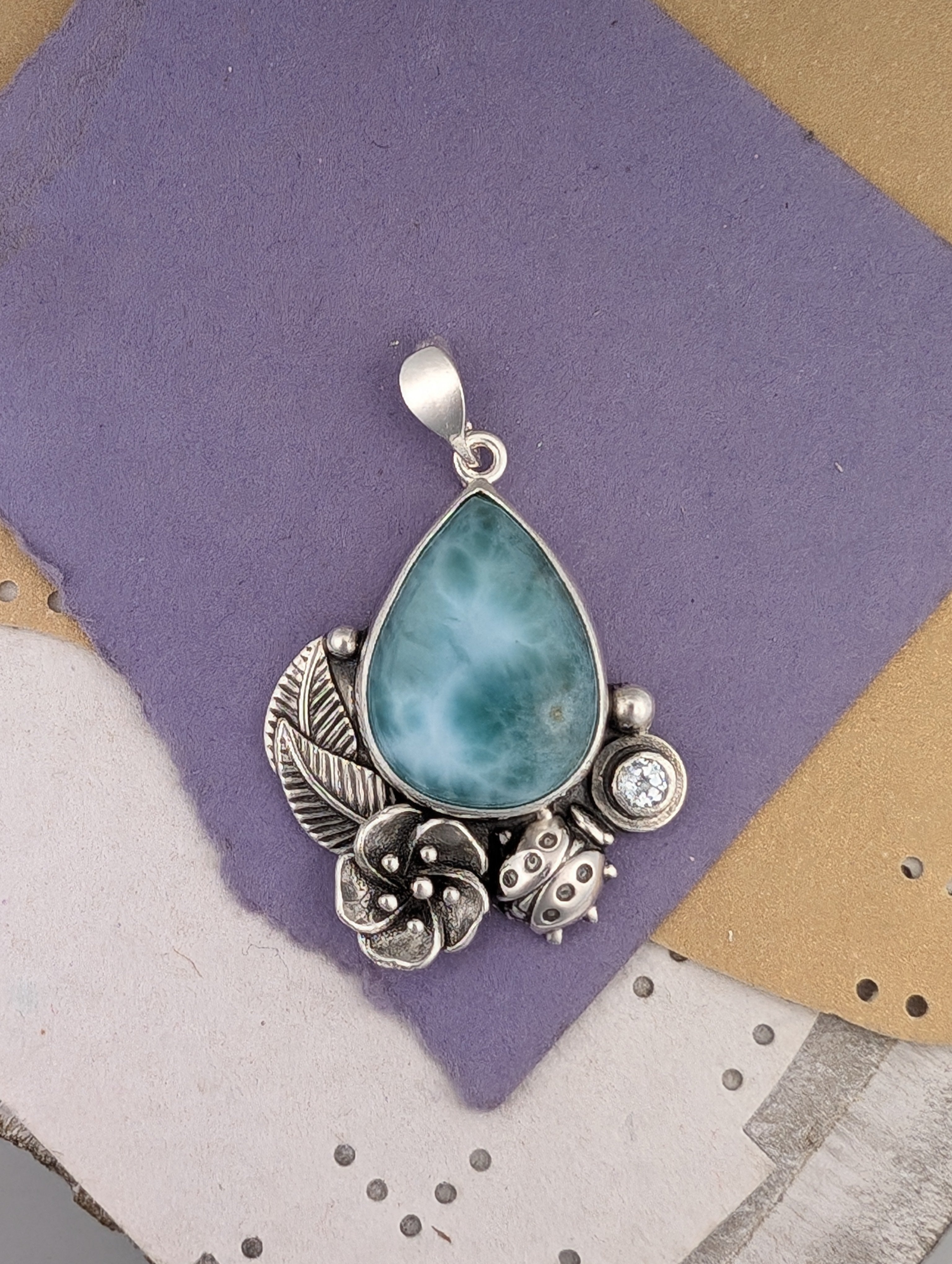 Larimar and Sky Blue Topaz Sterling Silver Pendant, #3