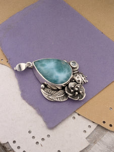 Larimar and Sky Blue Topaz Sterling Silver Pendant, #3