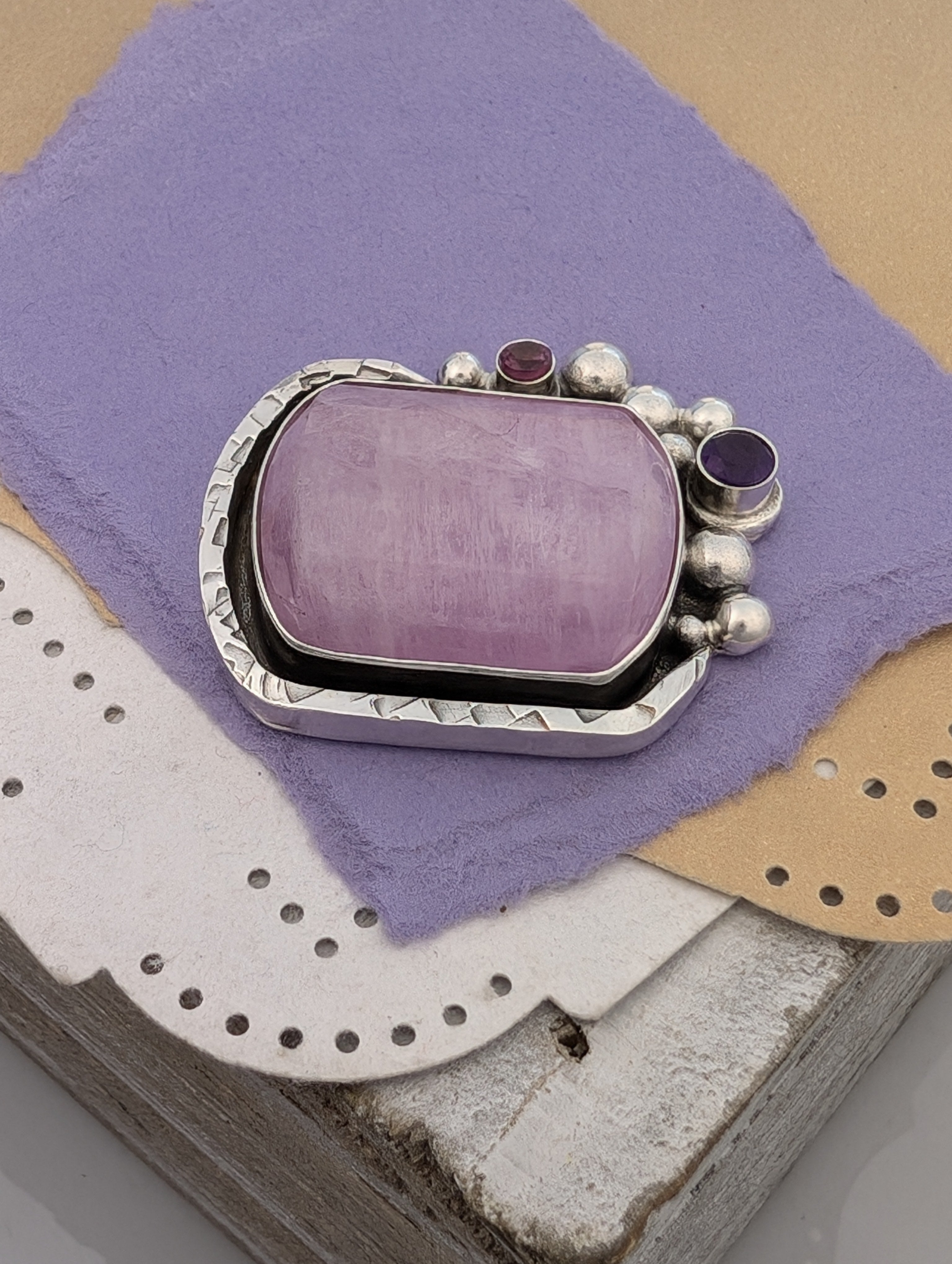 CUSTOM FINISH RING Kunzite, Amethyst and Rhodolite Garnet Sterling Silver