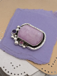 CUSTOM FINISH RING Kunzite, Amethyst and Rhodolite Garnet Sterling Silver