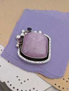 CUSTOM FINISH RING Kunzite, Amethyst and Rhodolite Garnet Sterling Silver