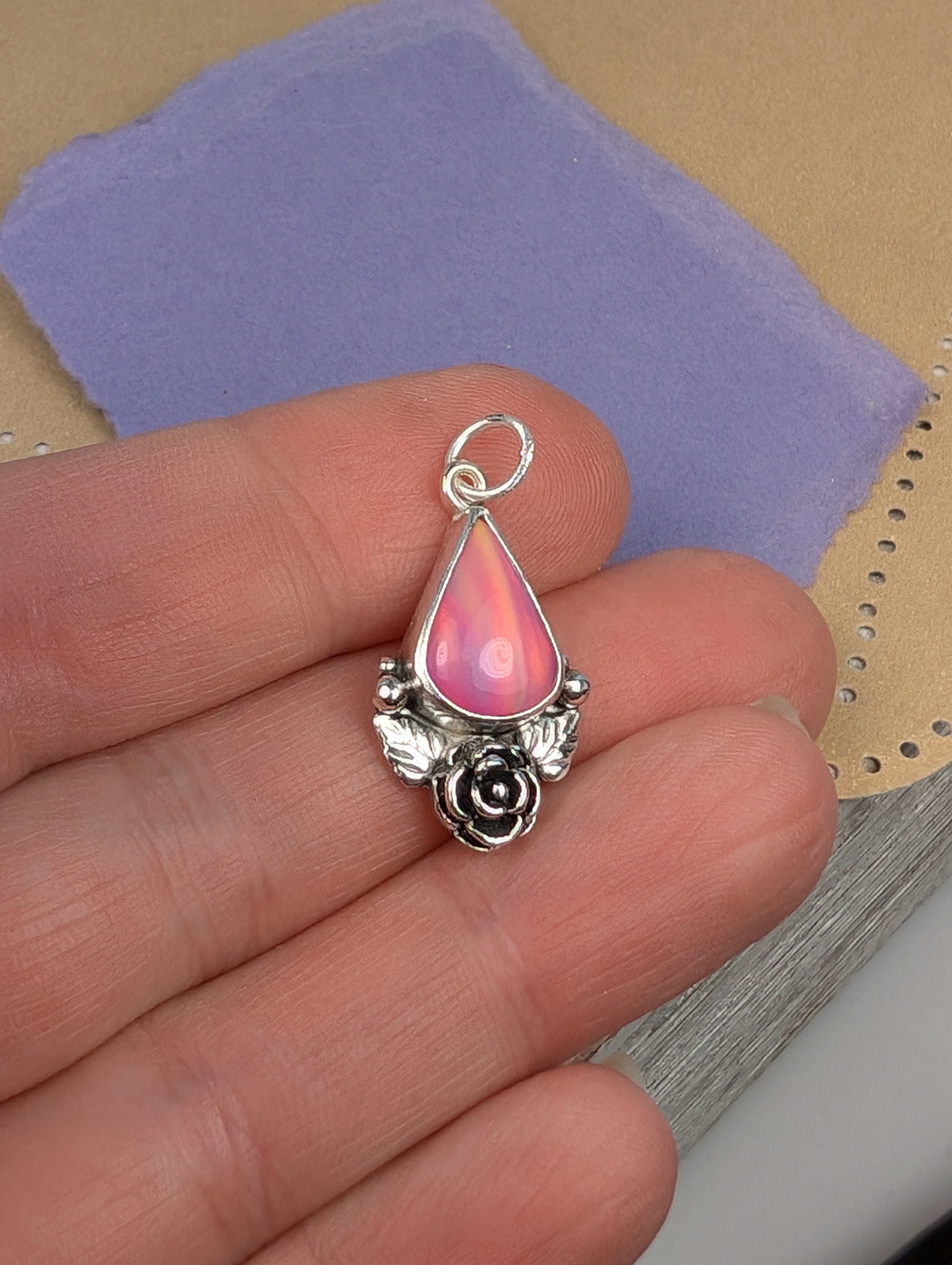 Aurora Opal Sterling Silver Pendant, #3