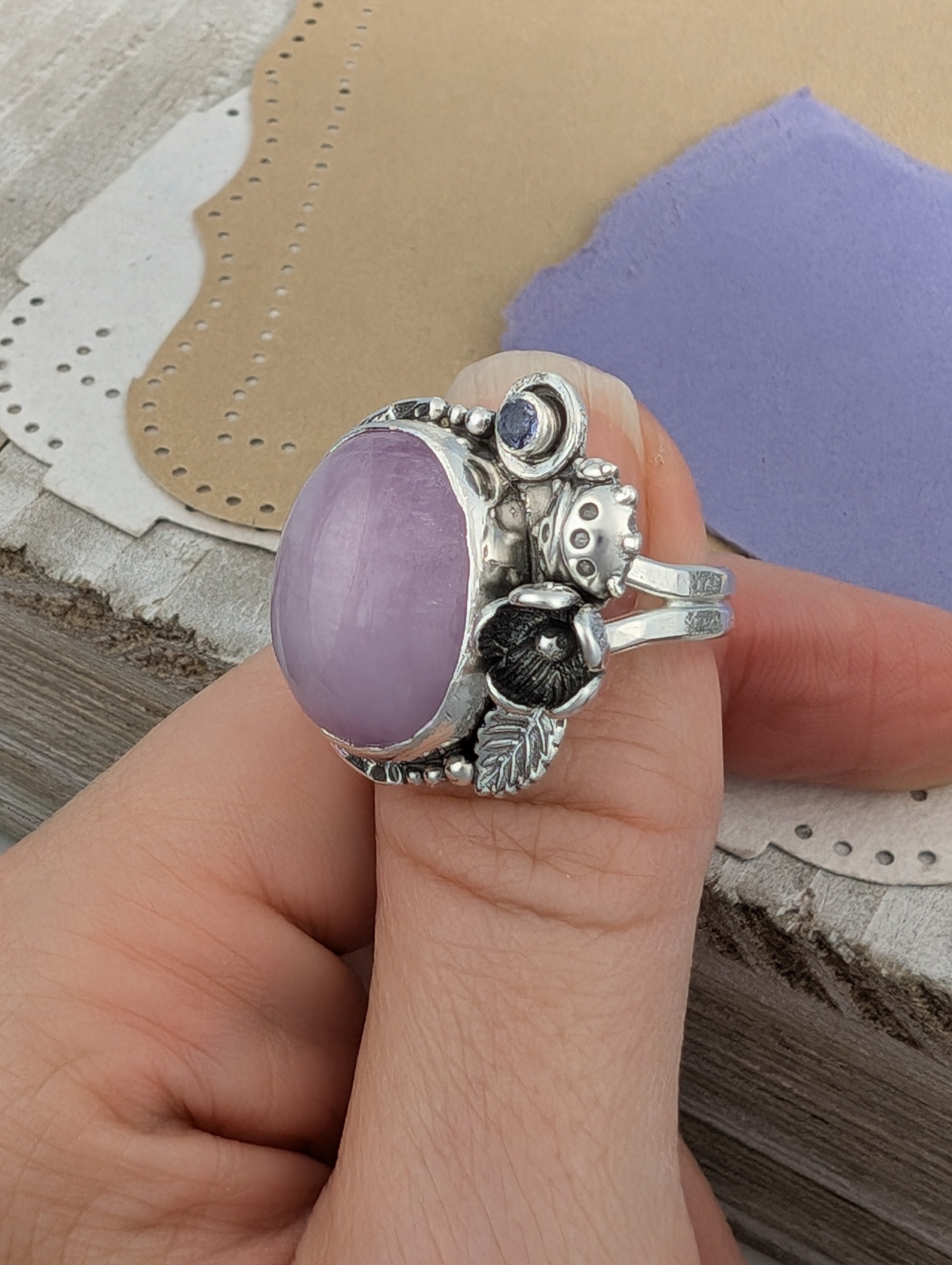 Size 7, Kunzite and Iolite Sterling Silver Ring