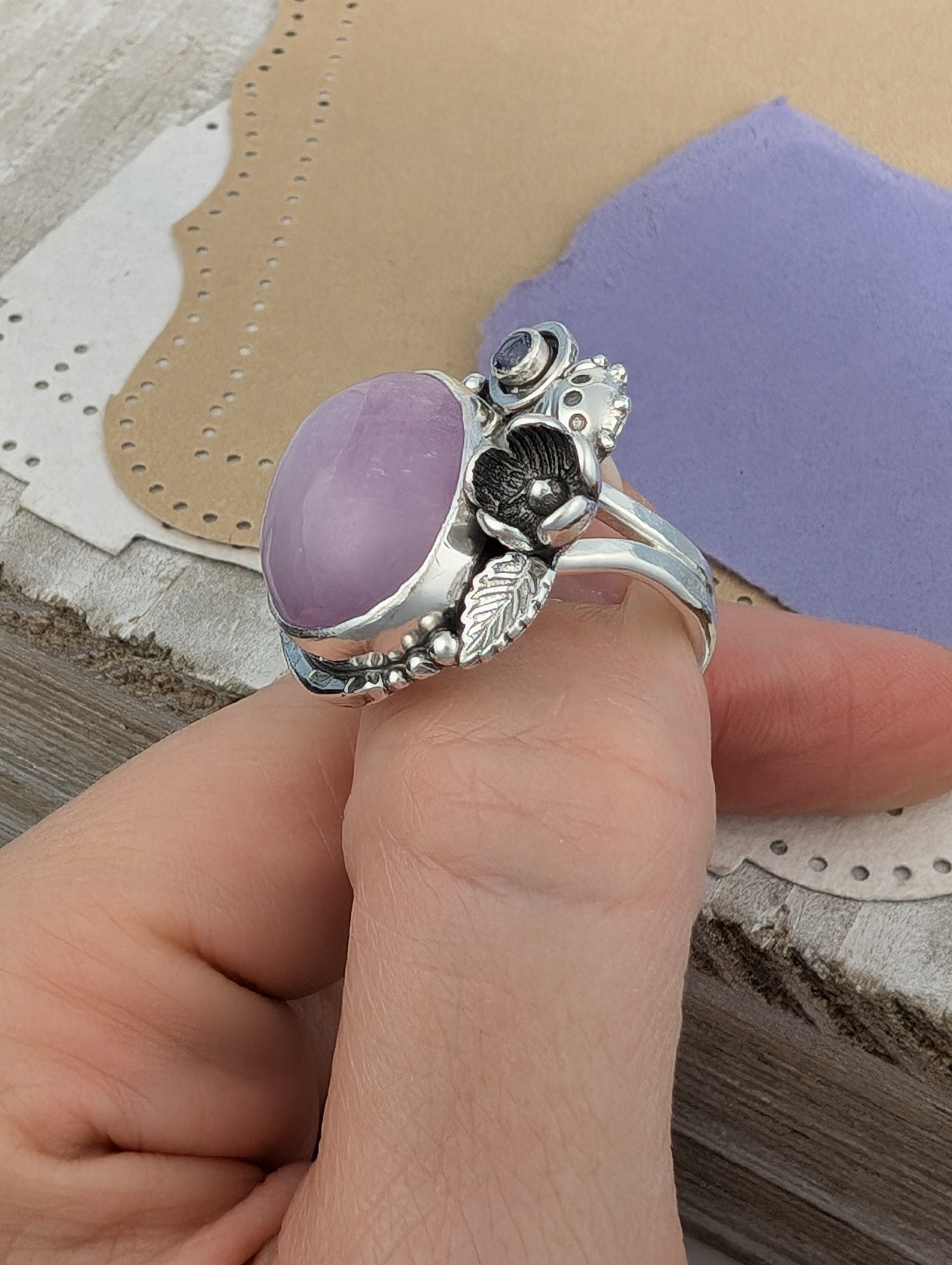 Size 7, Kunzite and Iolite Sterling Silver Ring