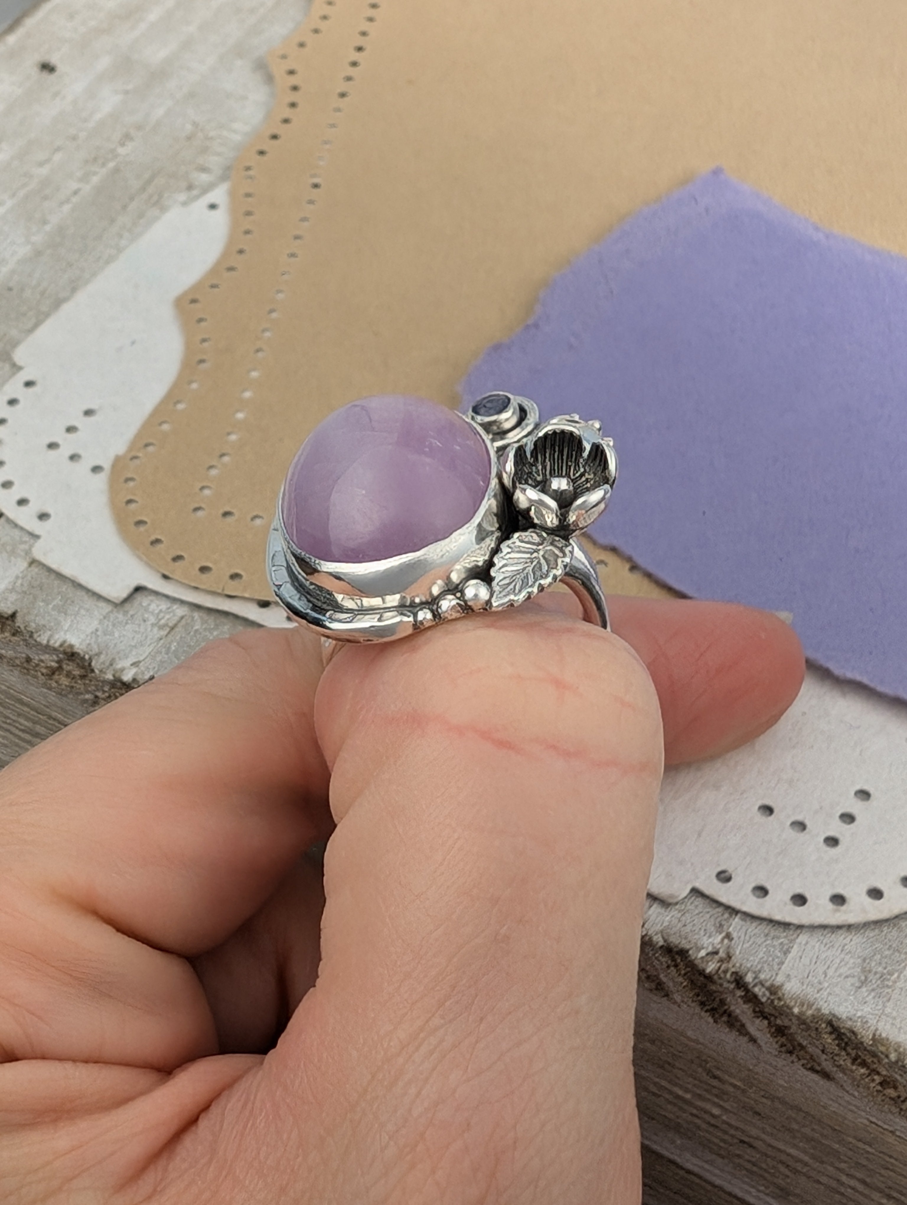 Size 7, Kunzite and Iolite Sterling Silver Ring