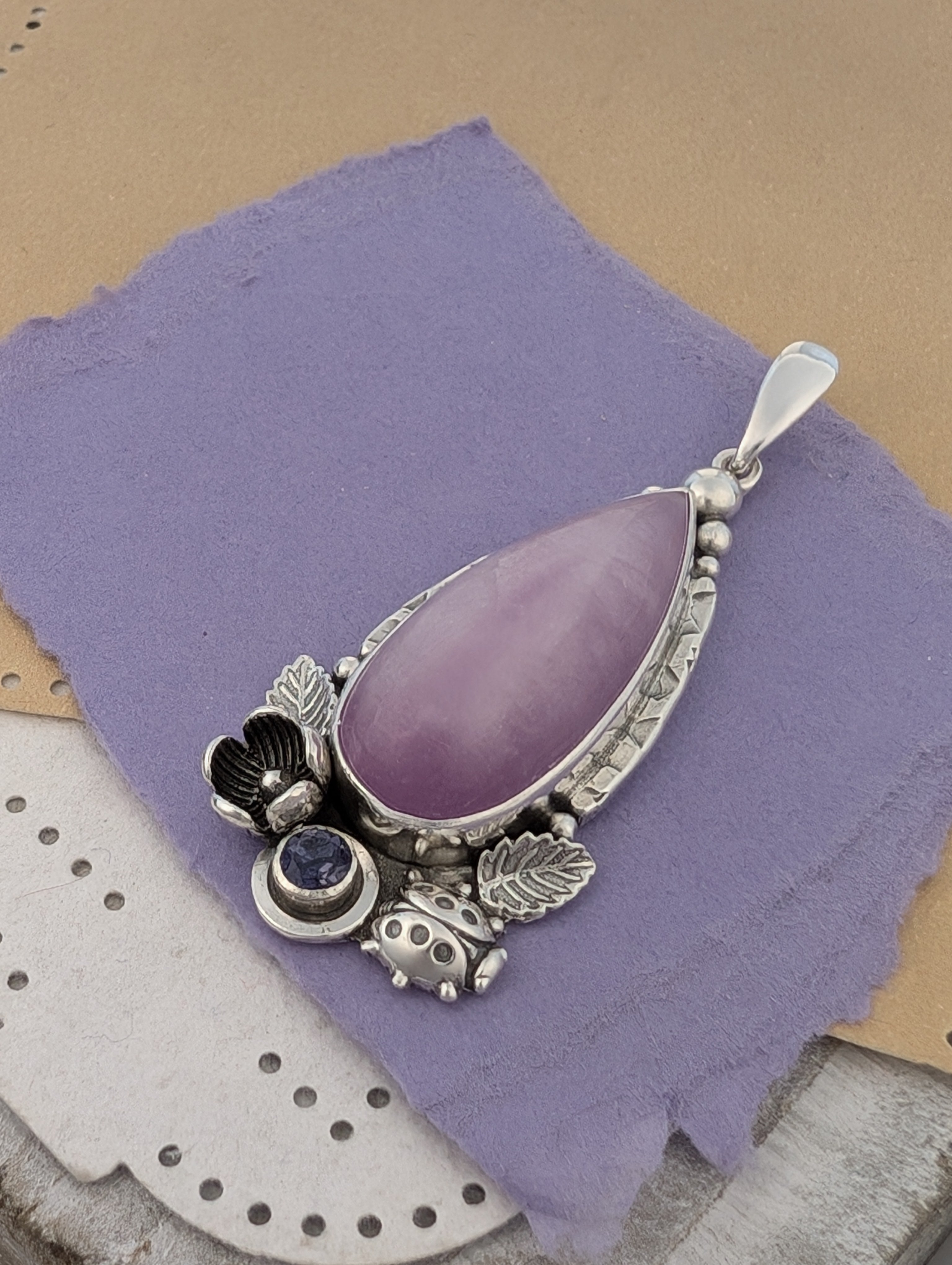 Kunzite and Iolite Sterling Silver Pendant, #1