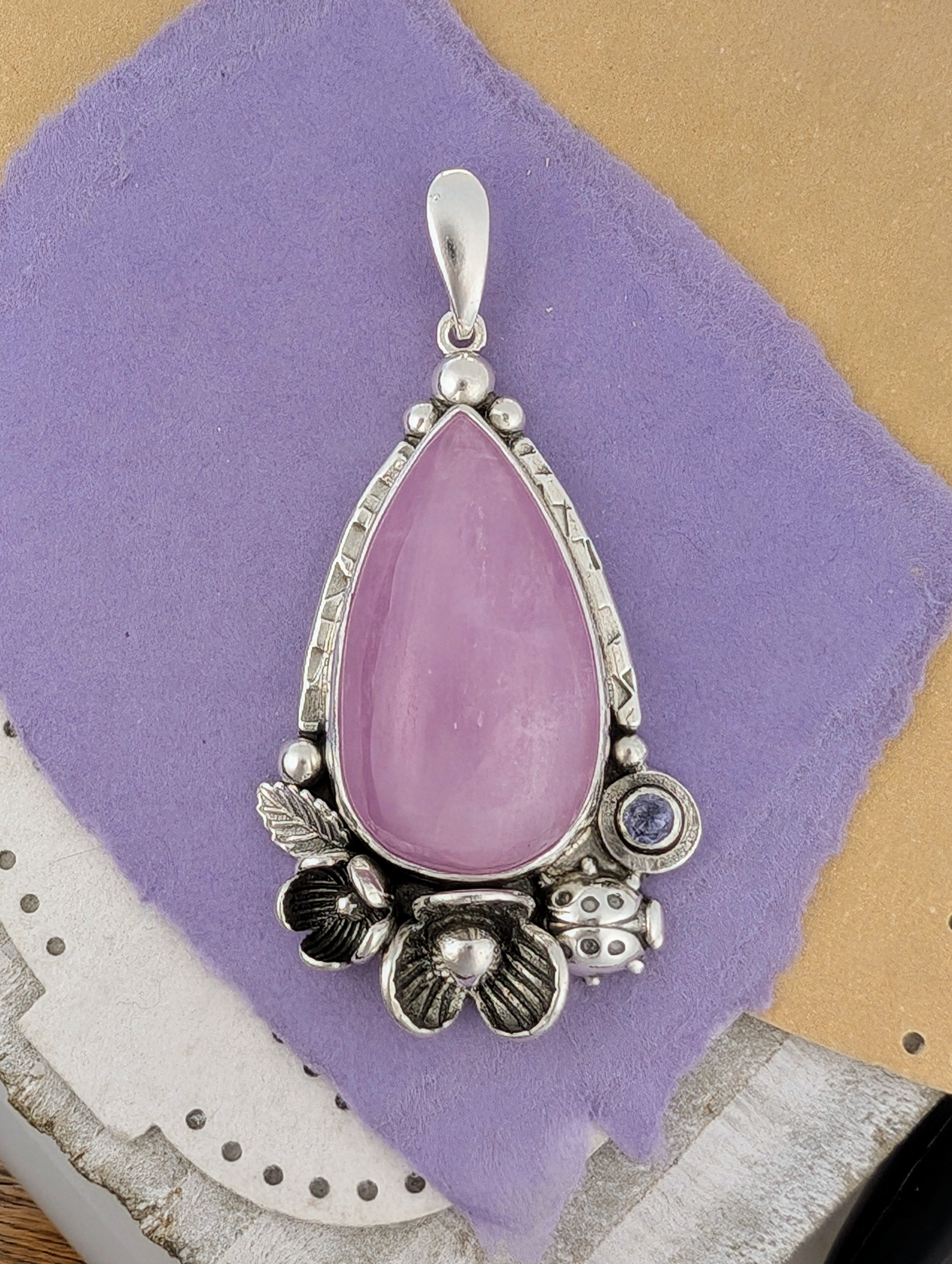 Kunzite and Iolite Sterling Silver Pendant, #2