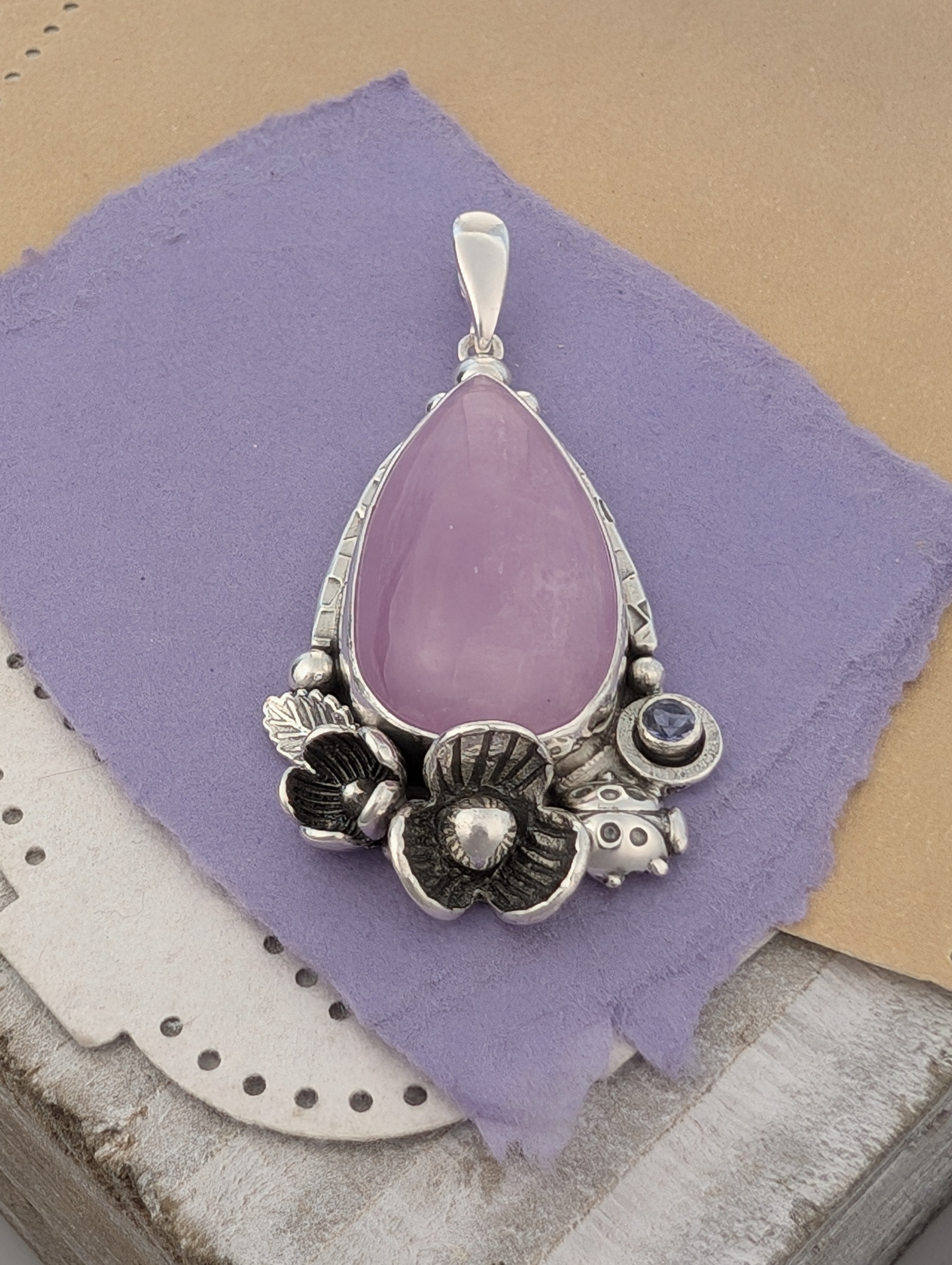 Kunzite and Iolite Sterling Silver Pendant, #2