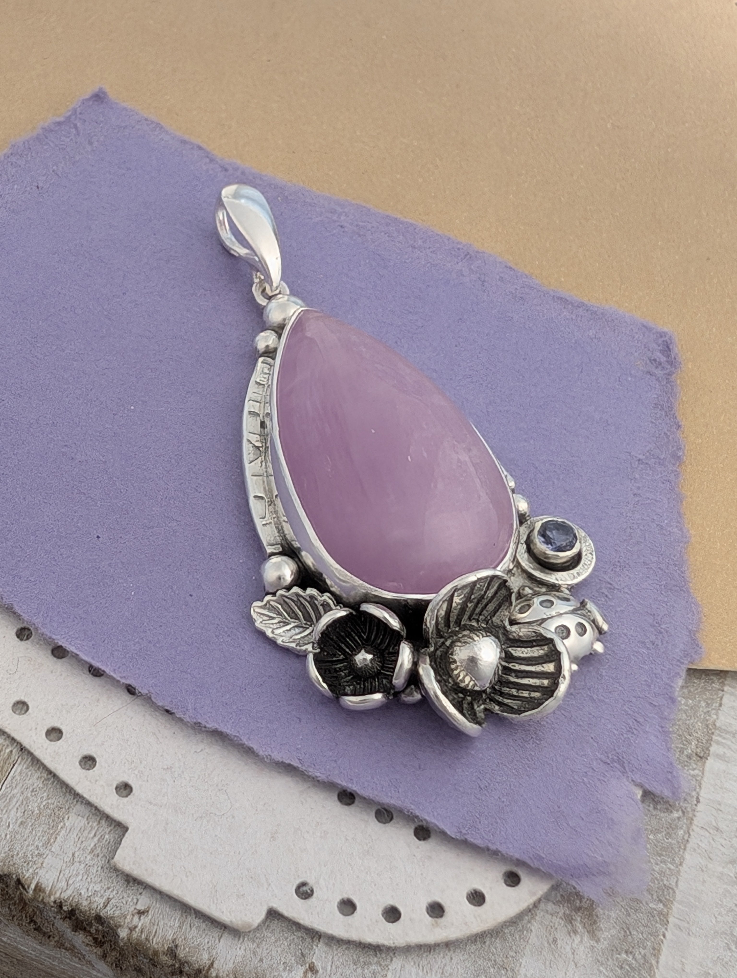 Kunzite and Iolite Sterling Silver Pendant, #2