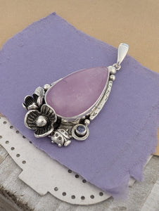 Kunzite and Iolite Sterling Silver Pendant, #2