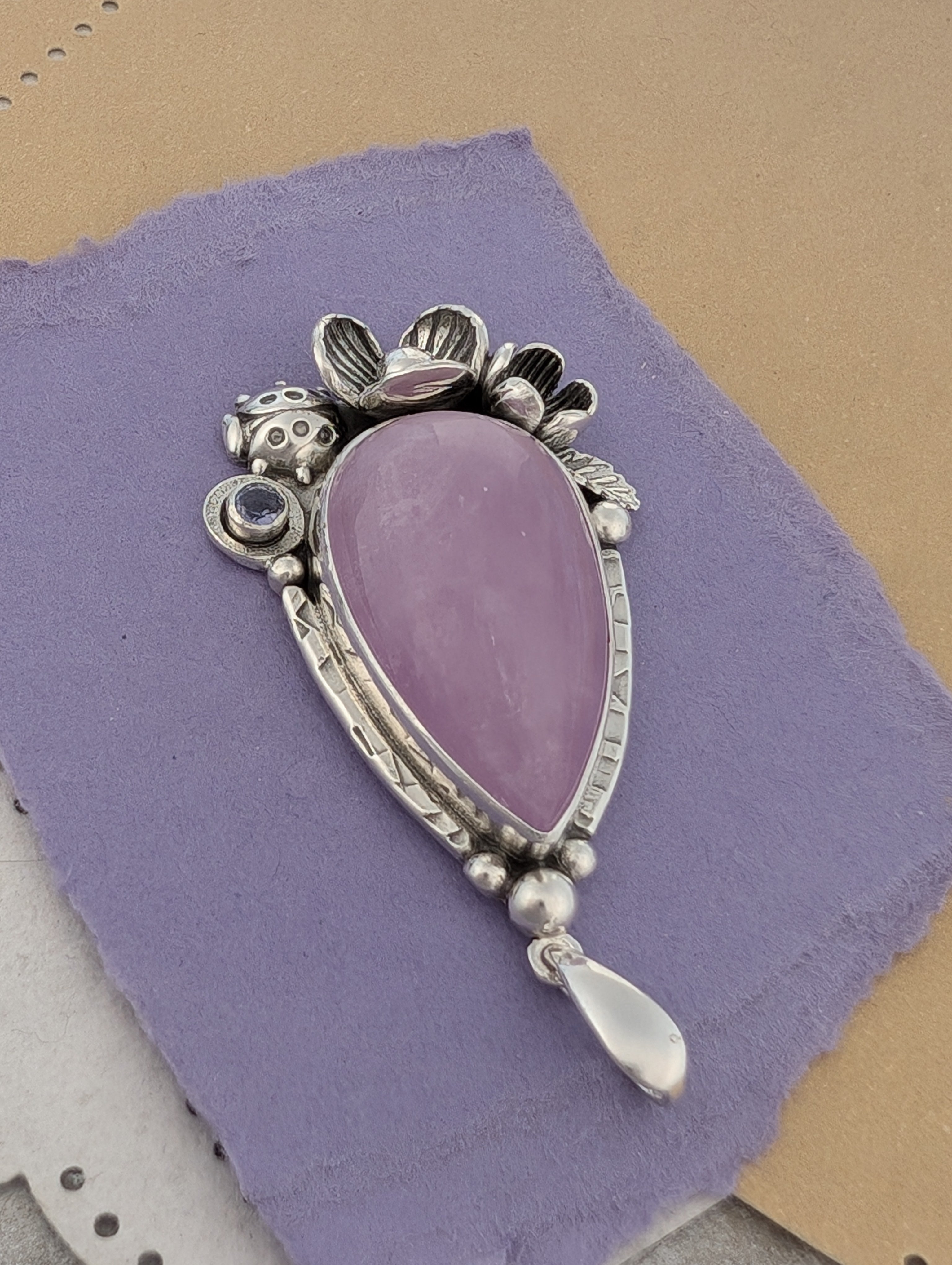 Kunzite and Iolite Sterling Silver Pendant, #2