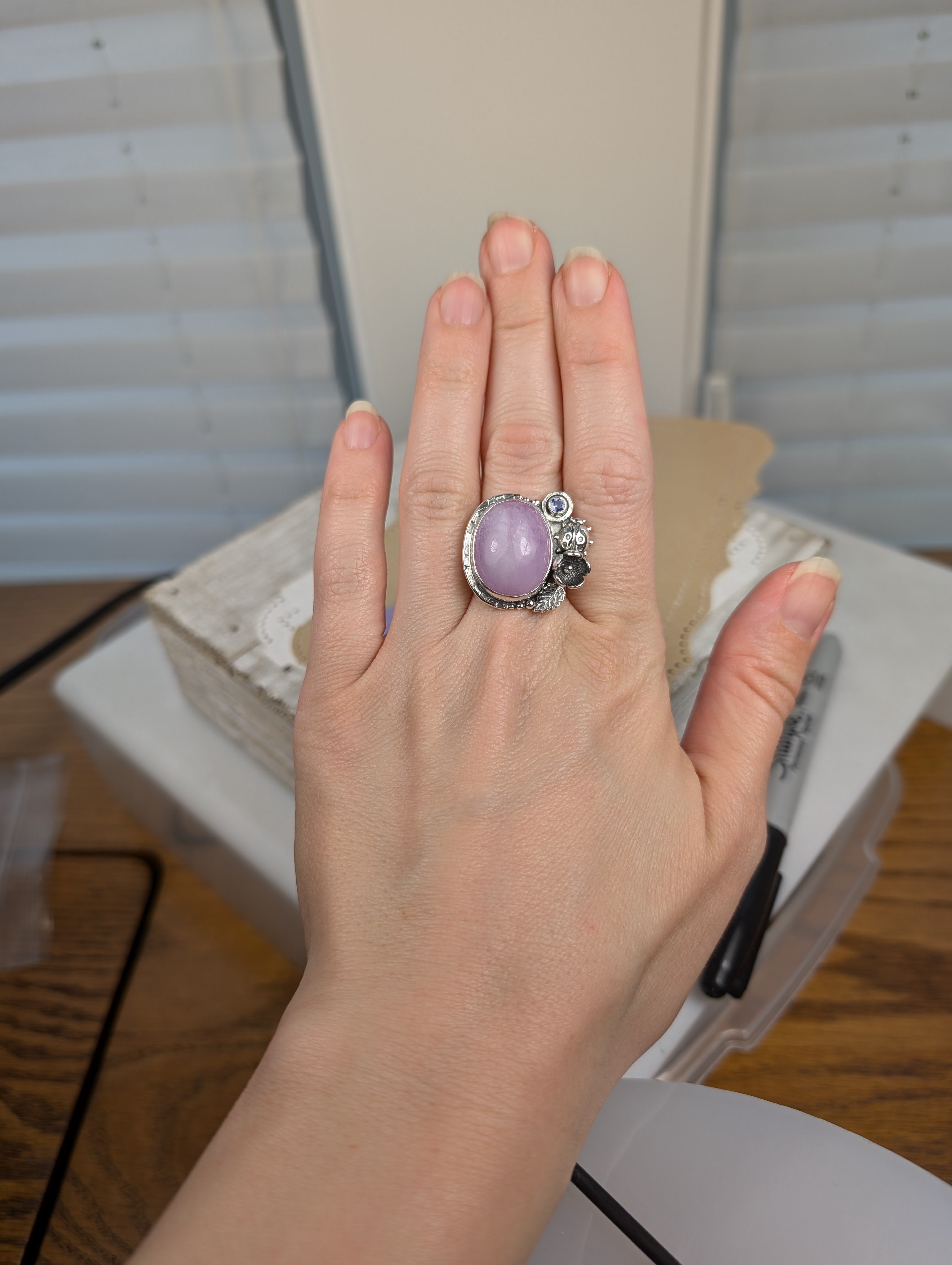 Size 7, Kunzite and Iolite Sterling Silver Ring