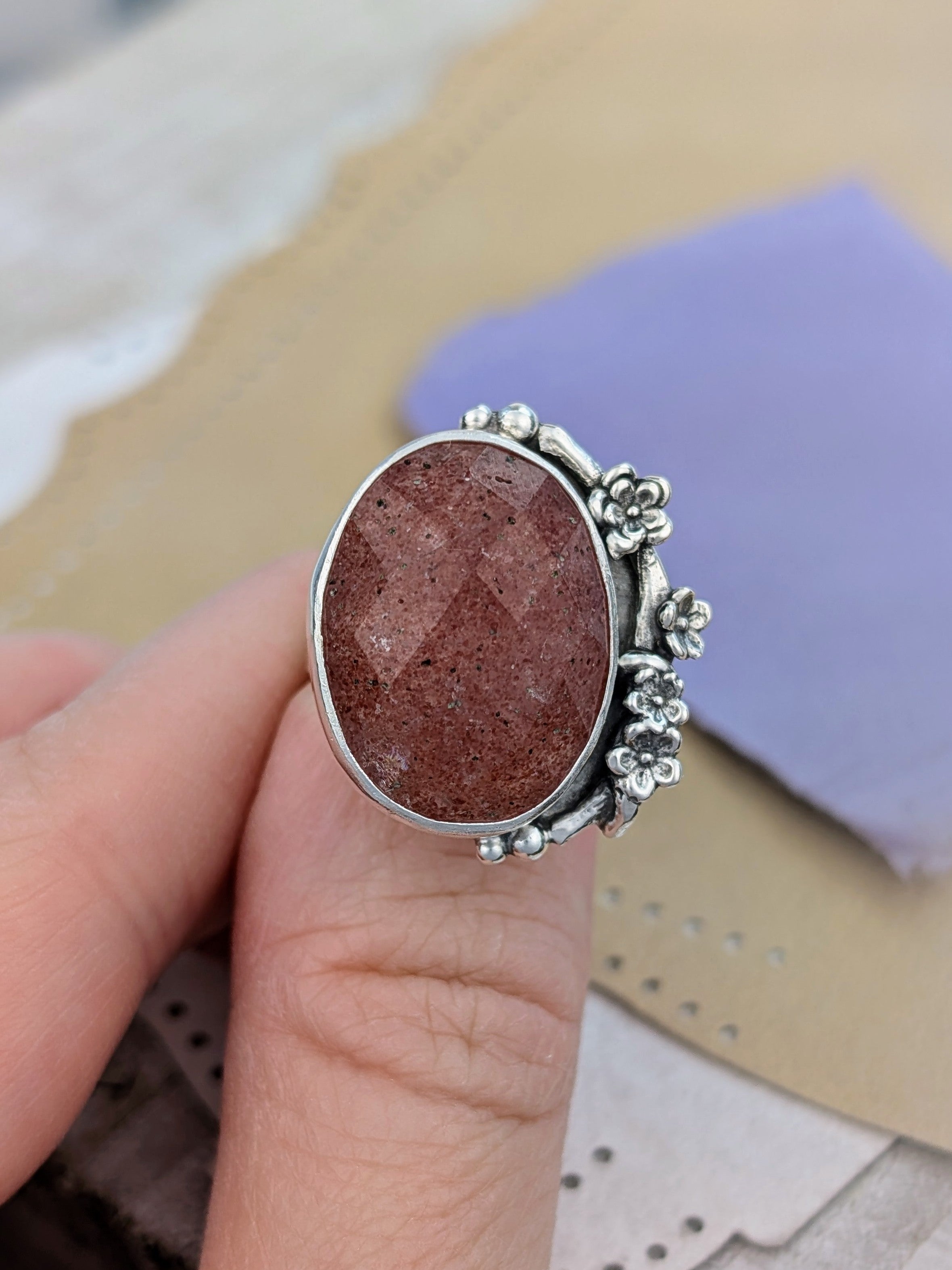 Size 6.5, Strawberry Quartz Sterling Silver Ring