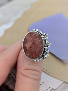 Size 6.5, Strawberry Quartz Sterling Silver Ring