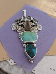 Laura Mears Porcelain and Turquoise Sterling Silver Pendant