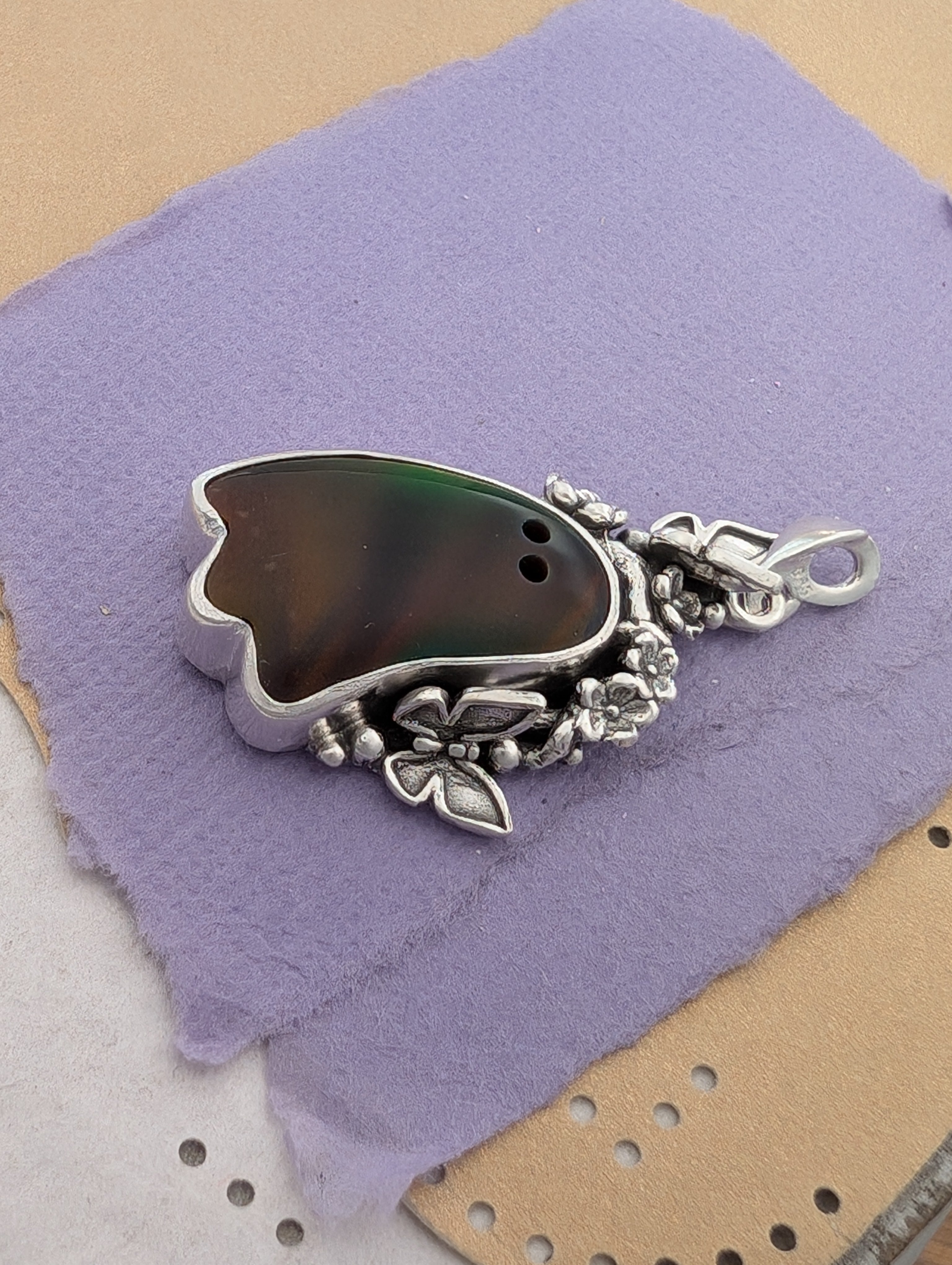 Ghost Aurora Opal Sterling Silver Pendant