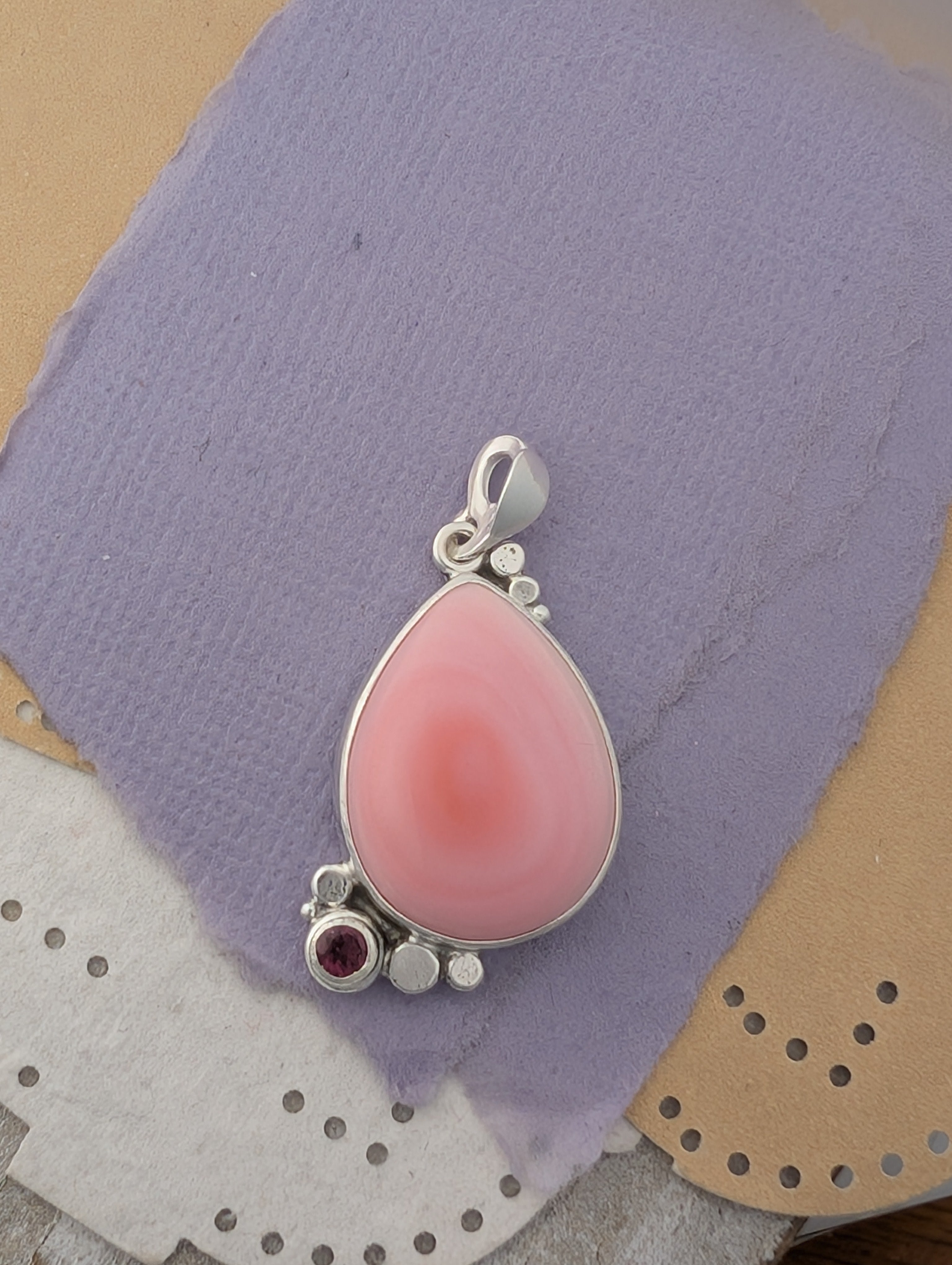 Conch Shell and Rhodolite Garnet Sterling Silver Pendant