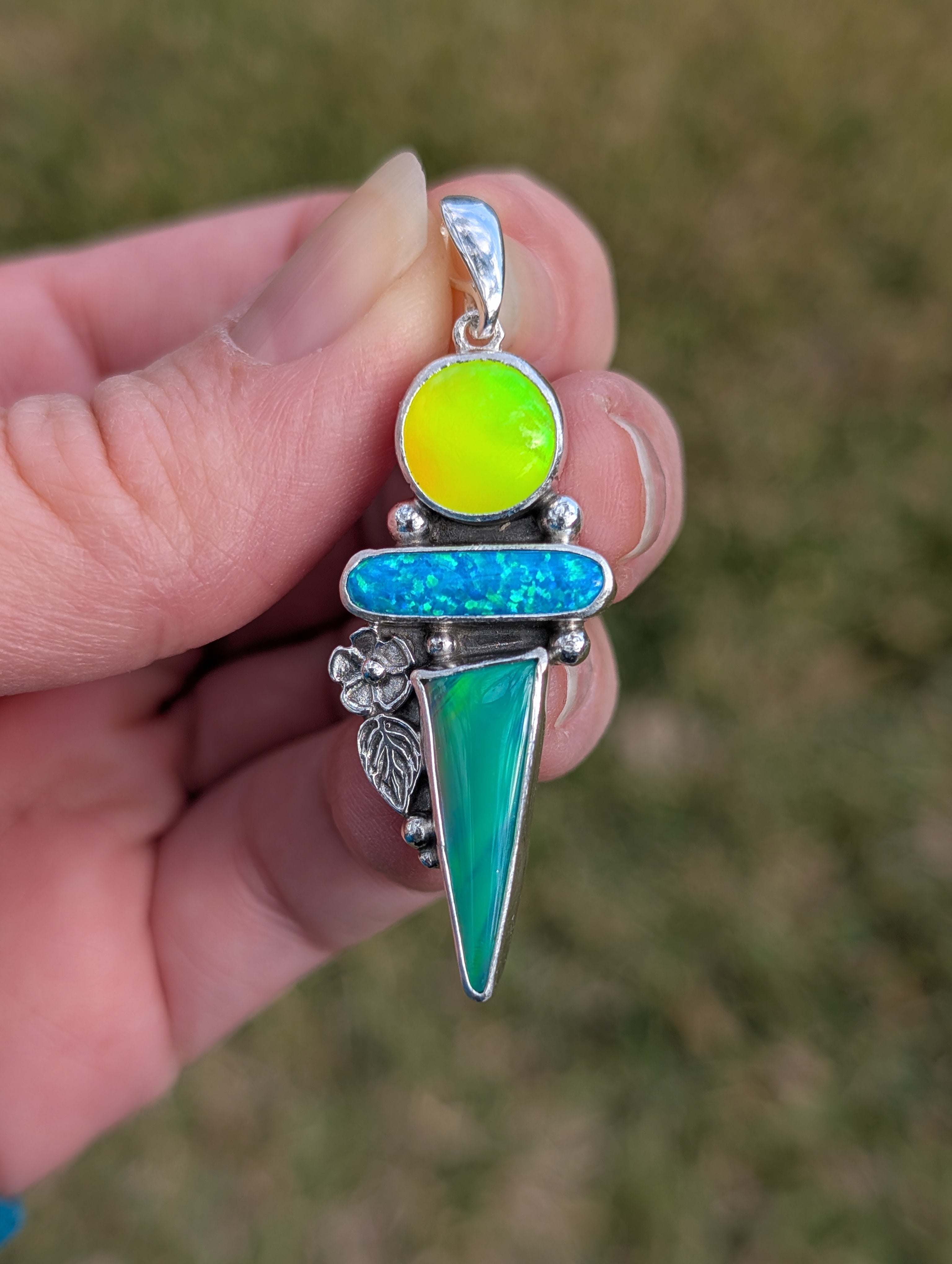 Aurora Opal and Bello Opal Sterling Silver Pendant