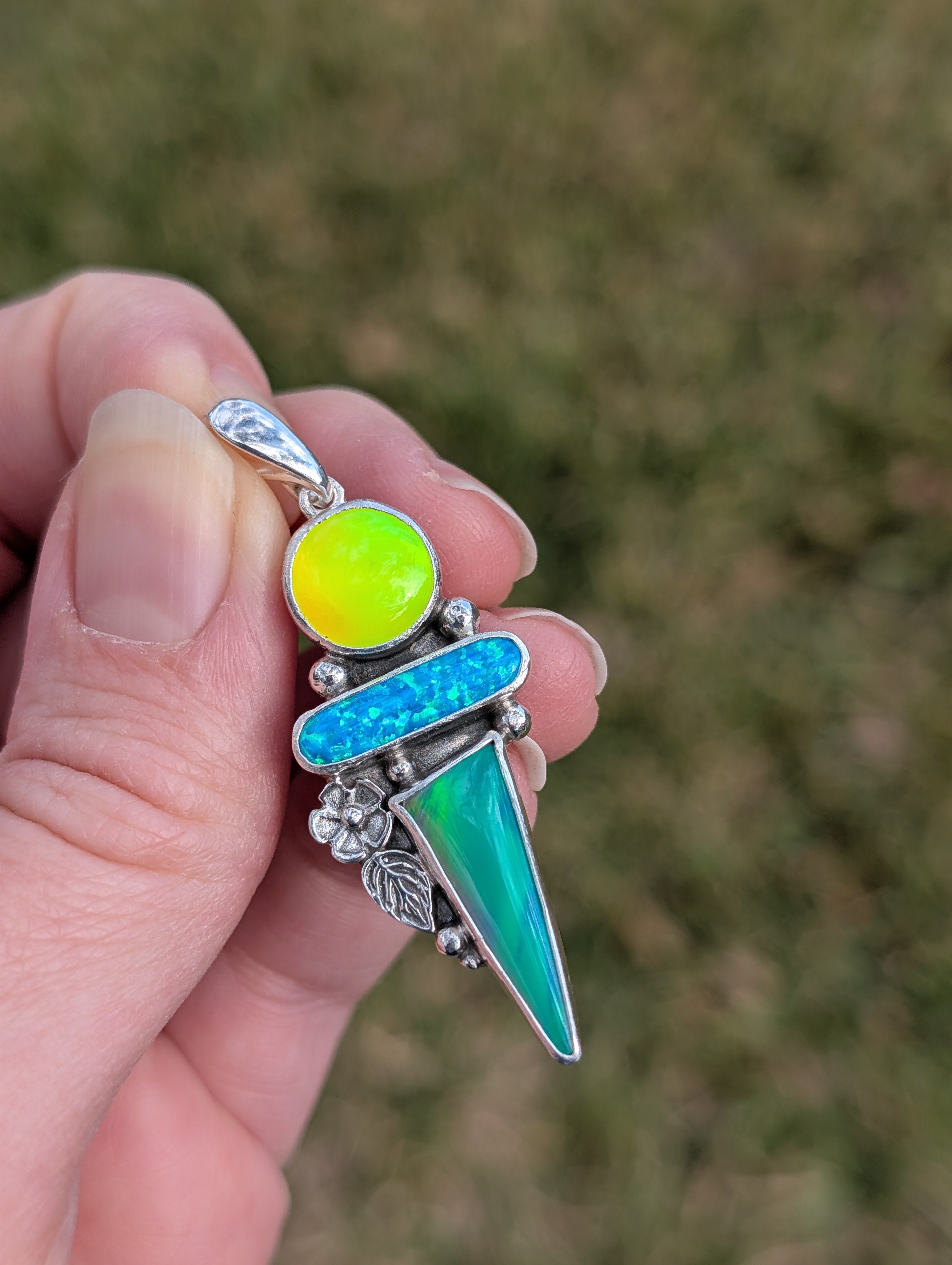 Aurora Opal and Bello Opal Sterling Silver Pendant