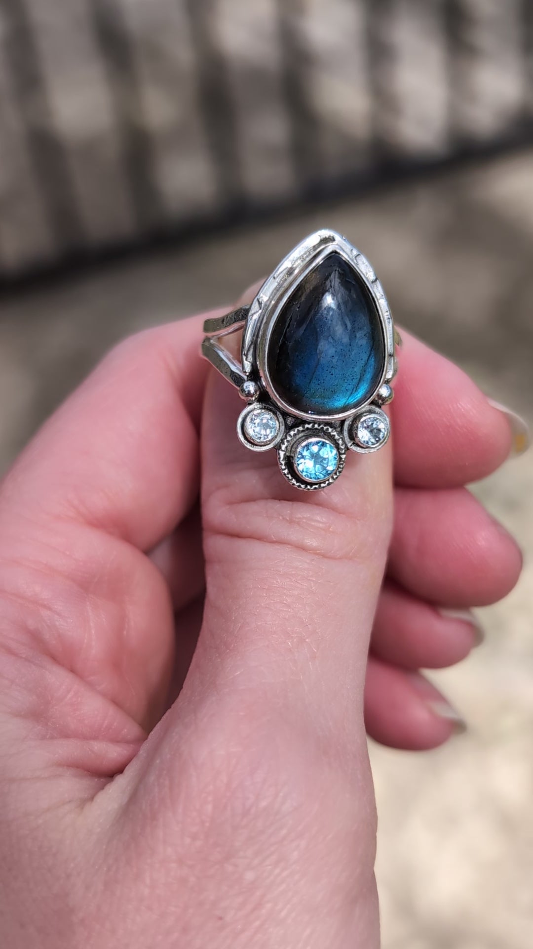 Size 8, Labradorite and Blue Topaz Sterling Silver Ring, #2